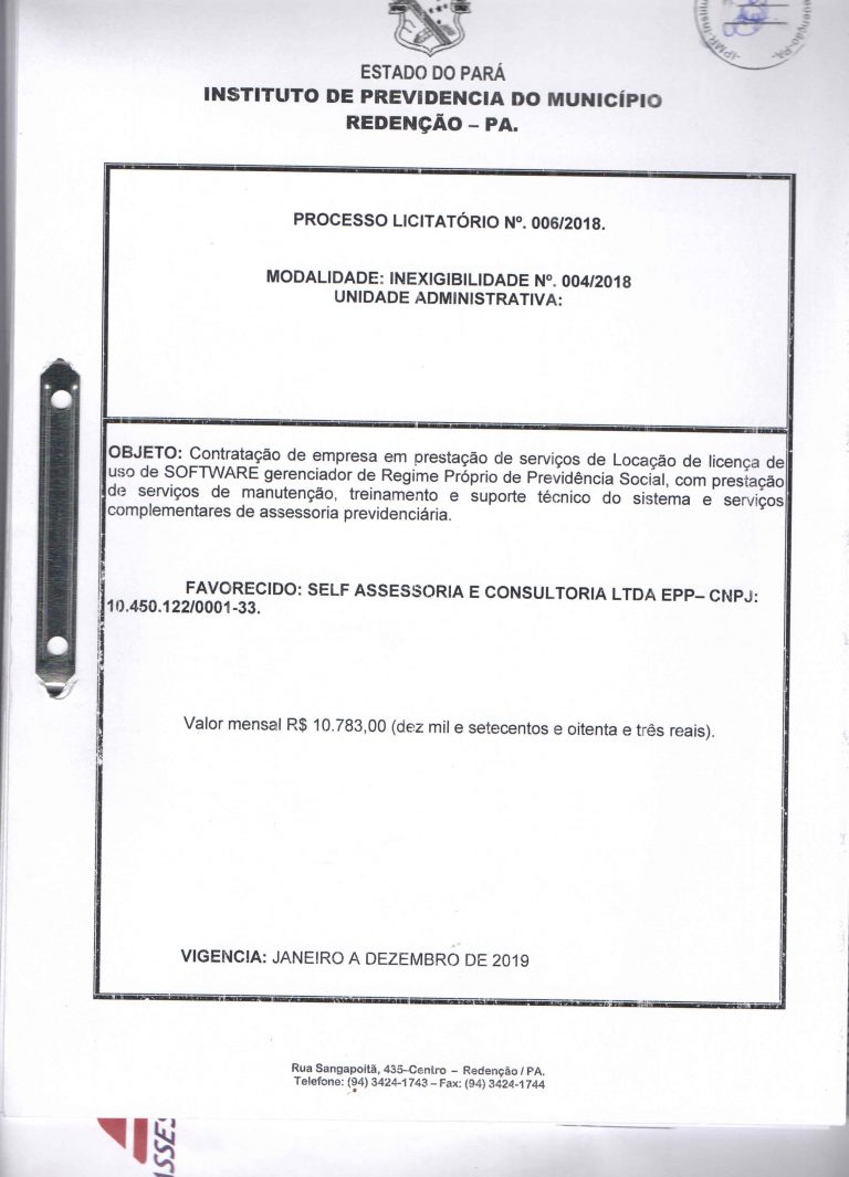 Leia mais sobre o artigo Licitação 006/2018 – Contratação de empresa em prestação de serviços de Locação de licença de uso de SOFTWARE gerenciador de Regime Próprio de Previdência Social, com prestação de serviços de manutenção, treinamento e suporte técnico do sistema e serviços complementares de assessoria previdenciária