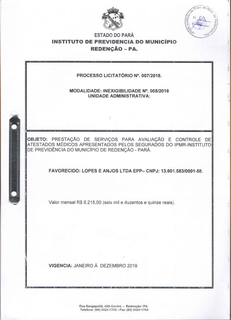 Leia mais sobre o artigo Licitação 007/2018 – PRESTAÇÃO DE SERVIÇOS PARA AVALIAÇÃO E CONTROLE DE ATESTADOS MÉDICOS