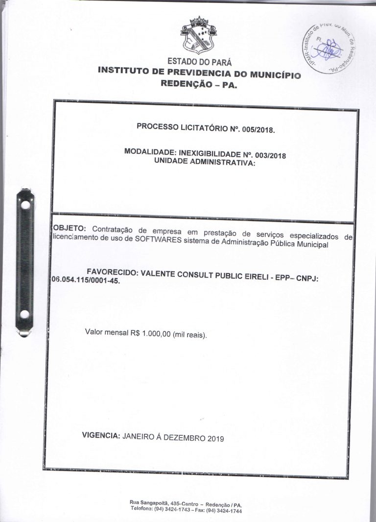 Leia mais sobre o artigo Licitação 005/2018 – Contratação de empresa em prestação de serviços especializados de licenciamento de uso de SOFTWARES sistema de Administração Pública Municipal